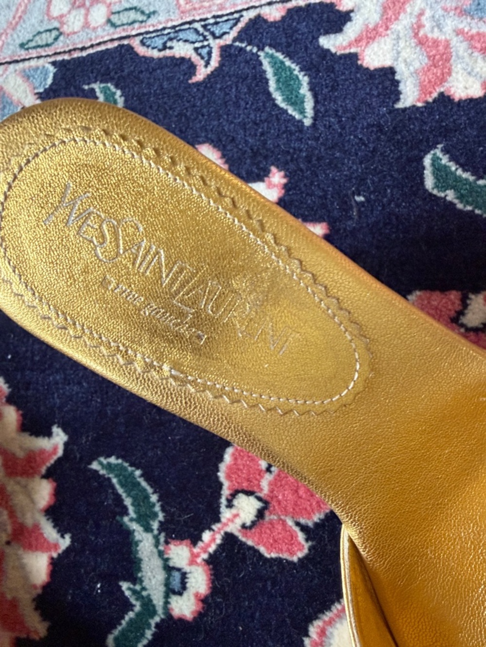 Yves Saint Laurent Vintage Gold Womens Slide Sandals with Rosette Accent size 36 - Picture 13 of 13